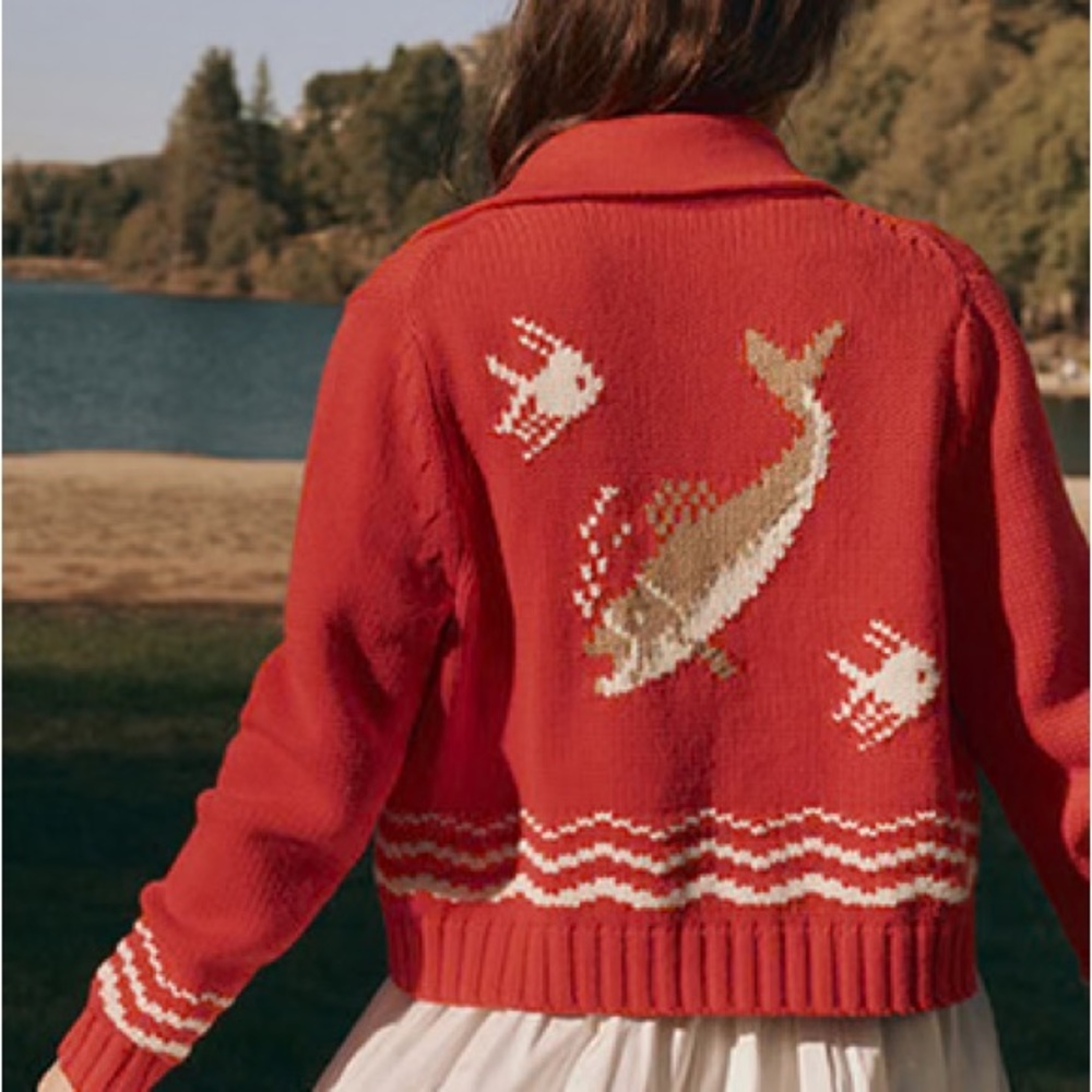 THE GREAT. Bass Fish Red Knit Cardigan 🐟 🐠